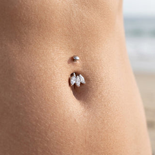 Titanium Belly Button Piercing Triple Marquise Zirconia Fan Push-In