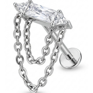 Titanio Labret Cristallo Baguette e Doppia Catena Filettatura Interna