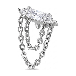 Titanium Top Baguette Triangle Double Chain Dangle Internally Threaded