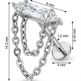 Titanio Labret Zirconia Baguette Con Catene Drappeggiate Filettatura Interna