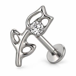 Titanium Labret Tulip Flower With Zirconia Internally Threaded