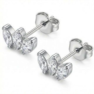 Titanium Earring Three Marquise Stone Cluster