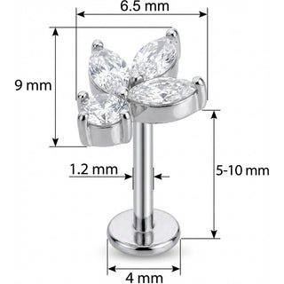 Titanio Labret Fiore di Loto di Cristallo Filettatura Interna