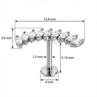 Titanio Labret Arco Curvo Cristalli Marquise Filettatura Interna