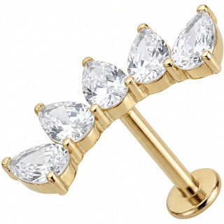 Titanio Labret Arco Curvo Cinque Cristalli Goccia Filettatura Interna