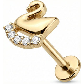 Titanio Labret Cigno Con Curva Di Cristalli Filettatura Interna