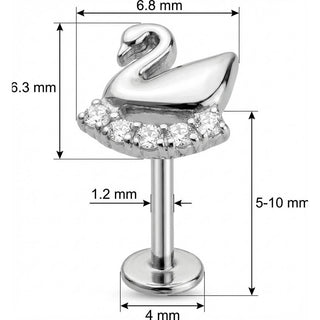 Titanio Labret Cigno Con Curva Di Cristalli Filettatura Interna