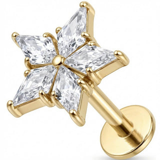 Titanio Labret Stella a Cinque Cristalli Filettatura Interna