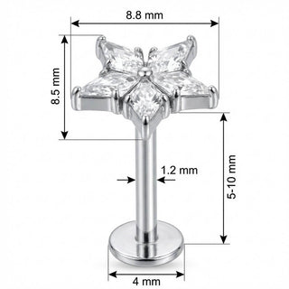 Titanio Labret Stella a Cinque Cristalli Filettatura Interna