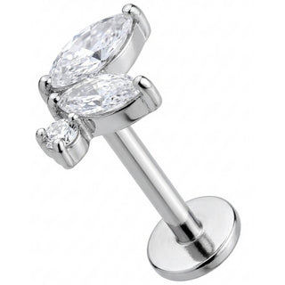 Titanio Labret Cluster Foglie Cristallo Marquise Filettatura Interna