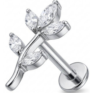 Titanio Labret Ramo Curvo Foglie Marquise Filettatura Interna