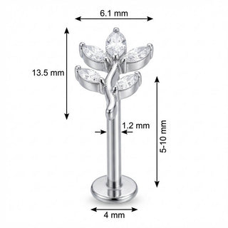 Titanio Labret Ramo Curvo Foglie Marquise Filettatura Interna