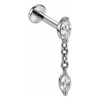 Titanium Labret Double Marquise Chain Drop Internally Threaded