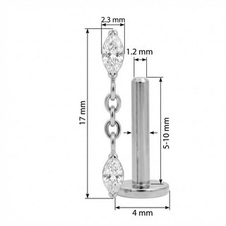Titanio Labret Doppia Marquise con Catena Filettatura Interna