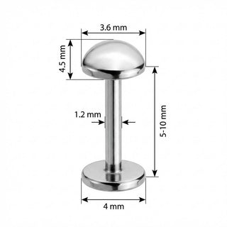 Titanio Labret Top Ovale Liscio Bombato Filettatura Interna