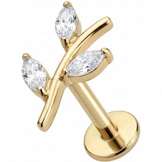 Titanio Labret Ramo Curvo con Cristalli Marquise Filettatura Interna