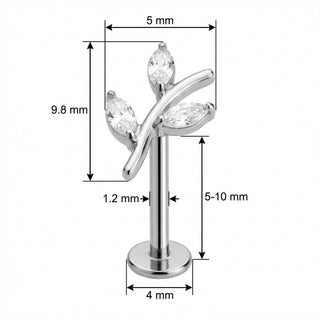 Titanio Labret Ramo Curvo con Cristalli Marquise Filettatura Interna