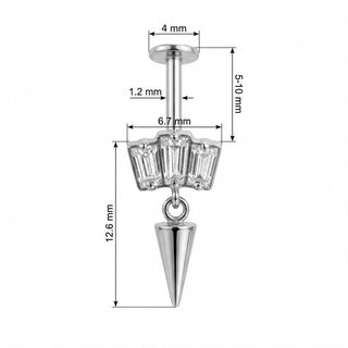 Titanio Labret Trio Baguette Con Pendente Spike Filettatura Interna