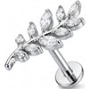 Titanio Labret Ramo Felce Curvo Cristalli Filettatura Interna