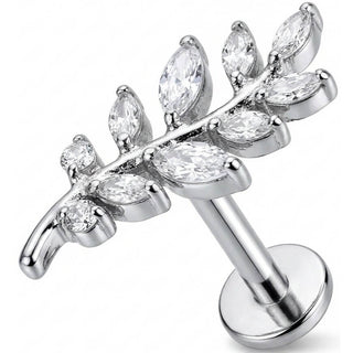 Titanio Labret Ramo Felce Curvo Cristalli Filettatura Interna