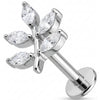 Titanio Labret Ramo Foglie Cristallo Marquise Filettatura Interna