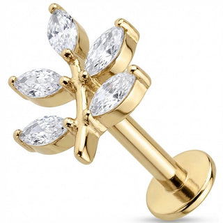 Titanio Labret Ramo Foglie Cristallo Marquise Filettatura Interna