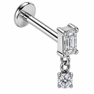 Titanium Labret Rectangle Stone With Round Drop Internally Threaded