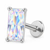 Titanium Labret Rectangular Zirconia Prong Setting Internally Threaded
