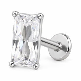 Titanium Labret Rectangular Zirconia Prong Setting Internally Threaded