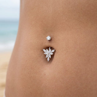 Titanium Belly Button Piercing Marquise Crystal Lotus Flower Internally Threaded