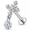Titanium Labret Crystal Cross With Dangle Drop Internally Threaded