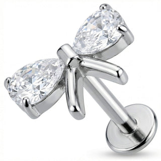 Titanium Labret Teardrop Ribbon Bow Internally Threaded