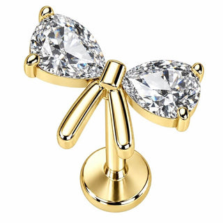 Titanium Labret Teardrop Ribbon Bow Internally Threaded