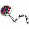 Titanium Nose Screw Round Bezel Set Stone Push-In