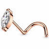 Titanium Nose Screw Marquise Cut Clear Stone Push-In