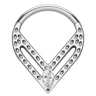 Titanium Ring Triangle Marquise Zirconia Clicker