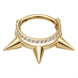 Titanium Ring Double Row 3 Spikes Zirconia Clicker
