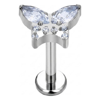 Titanium Labret Butterfly Zirconia Internally Threaded