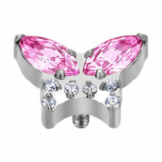 Titanium Top Butterfly With Clear Stones Internally Threaded