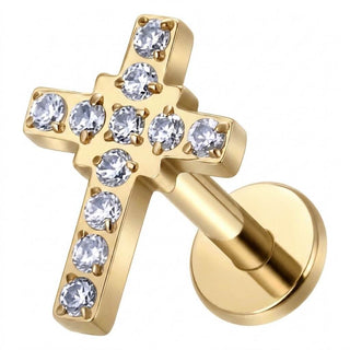 Titanium Labret Cross Zirconia Internally Threaded