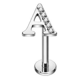 Titanium Labret Initial Letter With Stones Internally Threaded
