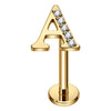Titanium Labret Initial Letter With Stones Internally Threaded