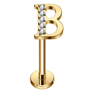 Titanium Labret Initial Letter With Stones Internally Threaded