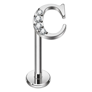 Titanium Labret Initial Letter With Stones Internally Threaded