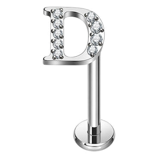 Titanium Labret Initial Letter With Stones Internally Threaded