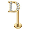 Titanium Labret Initial Letter With Stones Internally Threaded