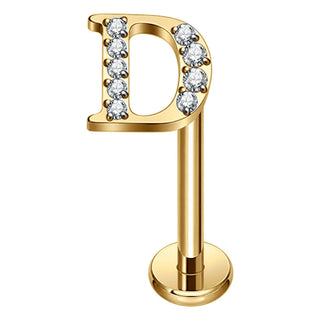 Titanium Labret Initial Letter With Stones Internally Threaded