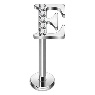 Titanium Labret Initial Letter With Stones Internally Threaded