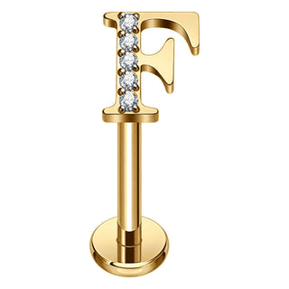 Titanium Labret Initial Letter With Stones Internally Threaded