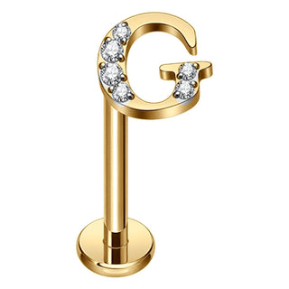 Titanium Labret Initial Letter With Stones Internally Threaded
